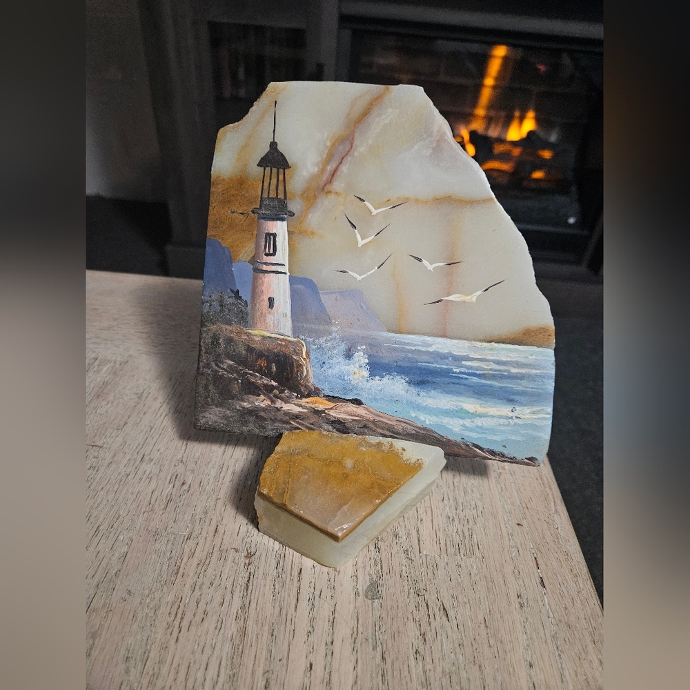 Coastal Lighthouse Marble Art Piece